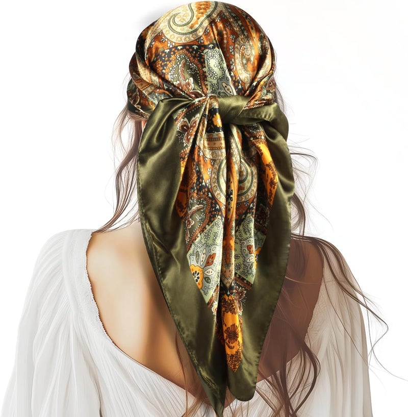 VBAEI 35” Large Square Satin Head Scarf - 1Pcs Satin Hair Scarf Silk Bandana Head Wraps For Women - Image 1